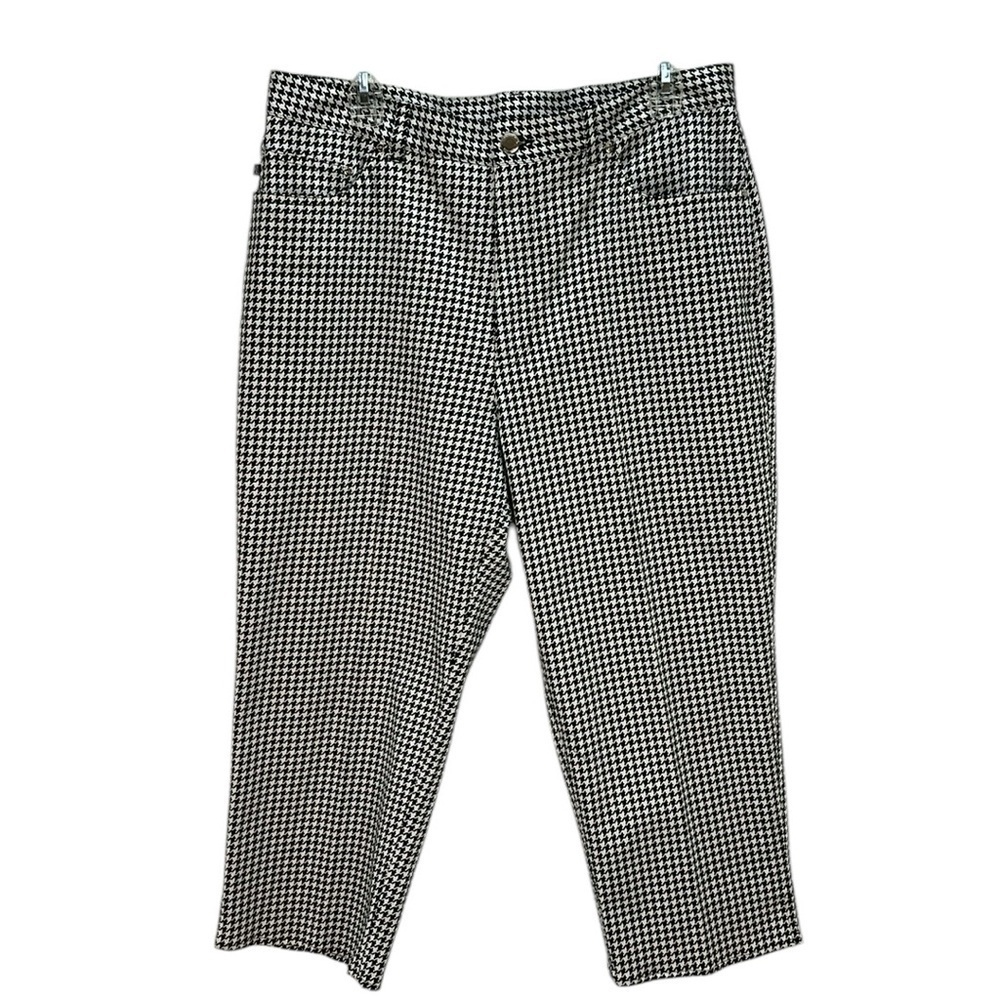 Lauren Ralph Lauren Black/White Houndstooth Crop‎ Pants Sz 16 High Rise Stretch
